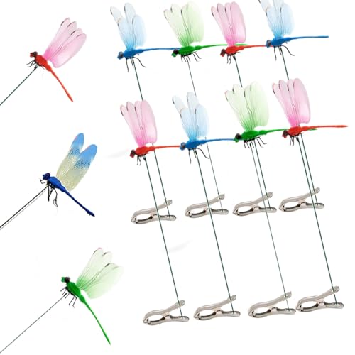 Fake Dragonfly Clip,Dragon Fly Hat Clip,3D Fake Dragonfly Clips Outdoor Simulation,Artificial Dragon Fly for Patio Garden Decoration, Multicolor Waterproof (2*Green+3*Blue+3*Red)