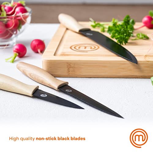 MasterChef-Kitchen-Knives-Set-of-5-Including-Paring-Utility-Bread-Carving-Chef-Knife-Sharp-Stainless-Steel-Non-Stick-Blades-Wood-Look-Soft-Touch-Handles-5-Piece-Black
