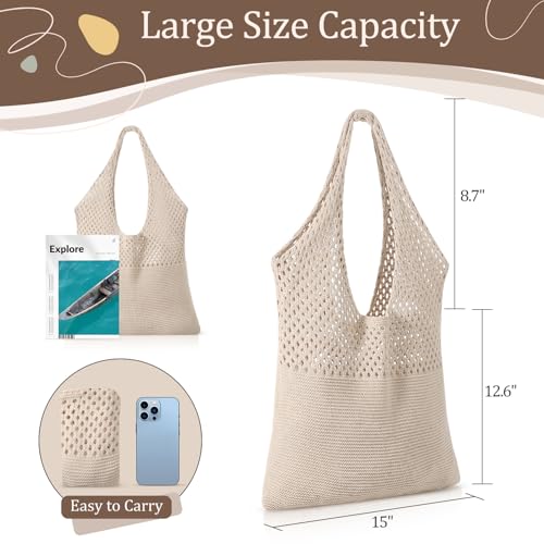 Image of Premillow Crochet Beach Tote Bags, Stylish Mesh Beach Bags Shoulder Bag for Women, Cute Summer Vacation Boho Tote Bag