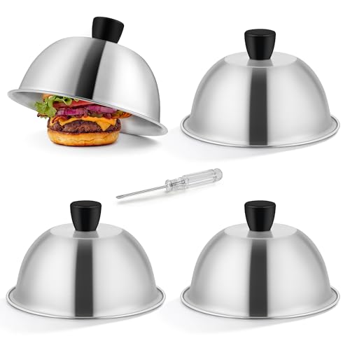 Herogo Burgerglocke 4 Stück Edelstahl Burger Glocke mit Hitzebeständig Griff 15 3x9 cm Metall Grillglocke Burgercover Klein Burgerhauben Schmelzglocke für Grill Teppanyaki Cheese Spülmaschinenfest
