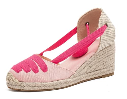 Image of Womens Espadrille Wedge Sandals Closed Toe Platform Lace Up Ankle Strap Slingback Summer Dress Shoes