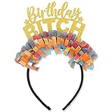 Birthday Bitch Tiara for Party Decor - Party Favors for 21st/30th/40th/50th,Funny Glittering Pink Paper Headgear,Party Decor for Glitter Headband