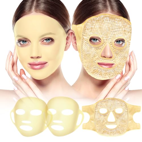 my novel things Face Ice Pack and 2 Packs Silicone Face Mask Cover, Full Facial Frozen Masks Hot Cold Face Compress Reusable Skin Care Set for Women for Puffiness Swelling Relief Beauty Spa Essentials