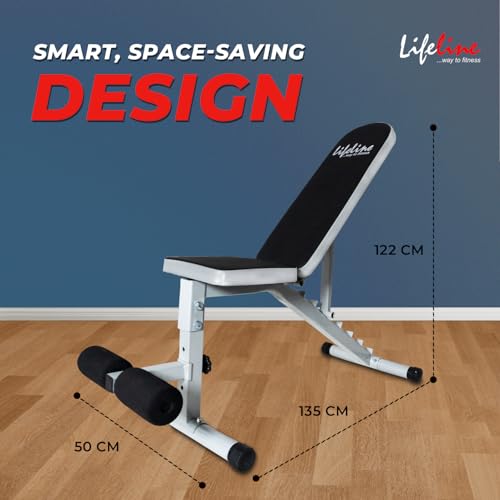 Image of Lifeline LB-311 Heavy Duty Adjustable Gym Bench | Incline Decline Flat Multi-Position | 200 kg Capacity Strength Training Bench for Home Gym Workout | Commercial Grade Fitness Bench with Leg Support