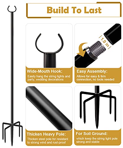 Derkniel 10 Ft Outdoor String Light Pole Stand For Garden Lawn, Adjustable Globe Patio Light Post For Hanging Outside Decorate Lighting, 2 Packs #TOP2