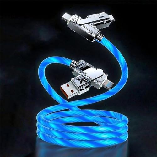Image of 4IN1 Multi Ports USB Charger Cable USB A /USB Type C to USB Type C PD Fast Charging Cord Light Up LED Current to be a Night Light Compatible with Most of Devices-39 inches Blue.