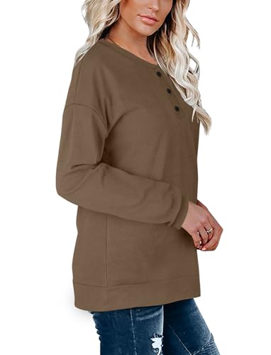 Image of OFEEFAN Womens Casual Sweatshirts Henley Button Up Long Sleeve Tunic Tops