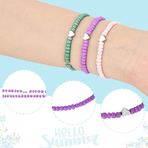 Sureio 24 Pcs Colorful Friendship Heart Bracelets Surfer Stretch Rainbow Beaded Kids valentines Bracelet for Girls Women Back to School Tween Girl Party Favors2