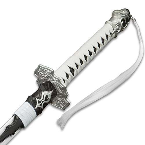 K Exclusive Fantasy Sword And Sheath - Stainless Steel Blade, Cast Resin Handle, Traditional Cord-Wrap, Cast Metal Tsuba - 39 3/4" Length #TOP2