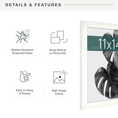 MCS Studio Gallery 11x14 Picture Frame White Woodgrain, Rectangle Photo Frame for Photos, Posters & Art Prints (1-Pack)