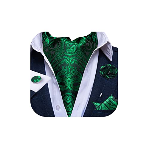 Image of DiBanGu Mens Silk Ascot Ties Paisley Jacquard Woven Cravat and Pocket Square Cufflinks with Lapel Pin for Business Wedding