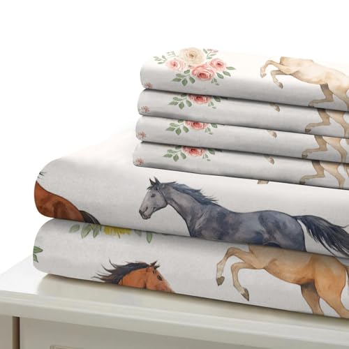 Housse de couette chevaux aquarelle pour décorer une chambre d'enfant mixte 135x200