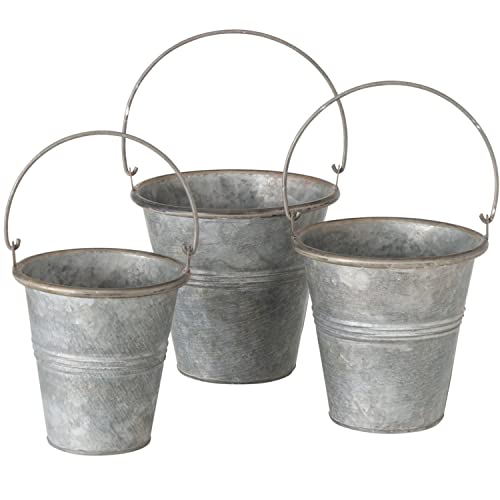 WHW-Whole-House-Worlds-Farmhouse-Metal-Planter-or-Flower-Pots-3-Piece-Set-Galvanized-Zinc-Bucket-with-Handle-Country-Style-6-Inches-Nesting-Corrugated-Details WHW Whole House Worlds Farmhouse Metal Planter or Flower Pots 3 Piece Set Galvanized Zinc Bucket with Handle Country Style 6 Inches Nesting Corrugated Details
