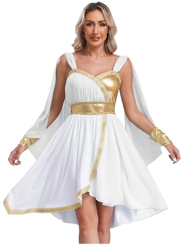 YOOJIA Disfraz Griego De Princesa Romana Para Mujer Vestido De Capa De Gasa Disfraz De Diosa Griega Vestidos De Fiesta Cosplay Halloween Blanco L