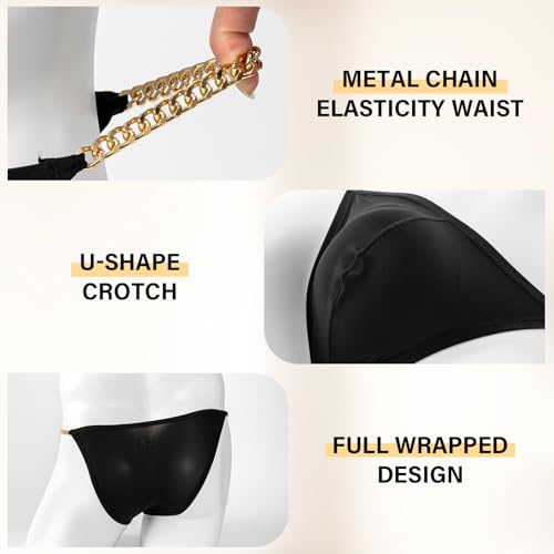 Mens Chain Briefs Sexy Underwear Elastic Waist Sissy Panties with Metal Chain3