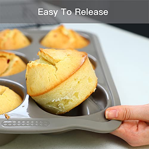 Aichoof 3.6 Inch Jumbo Muffin Pan 6 Cups, Silicone Muffin Pan Set Of 2 Gray, Muffin Pans For Baking Nonstick, Muffin Tin Bpa Free, Large Muffin Pan Dishwasher Safe #TOP3