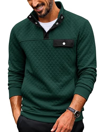 Lista de Sudaderas sin capucha para Hombre los más solicitados. 41 COOFANDY - Sudadera acolchada para hombre con cuello alto y bolsillos, Verde, M
