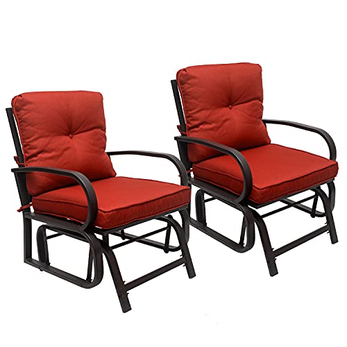 Outdoor Indoor Glider Chair, Patio Glider Chair with Cushions, Swing Porch Rocking Seating, Patio Furniture Chair, Patio Steel Frame Chair for Backyard, Garden, Lawn, Balcony (2PC)