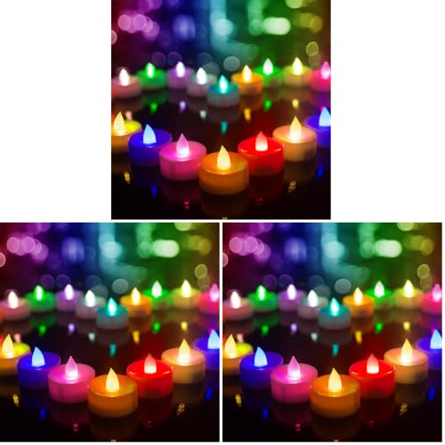Image of BEICHI Color Changing LED Tea Lights Bulk, 24 Pcs Flameless Tealight Candles with Colorful Lights, Battery Operated Colored Fake Candles, No Flickering Light, [White Base] (Pack of 3)
