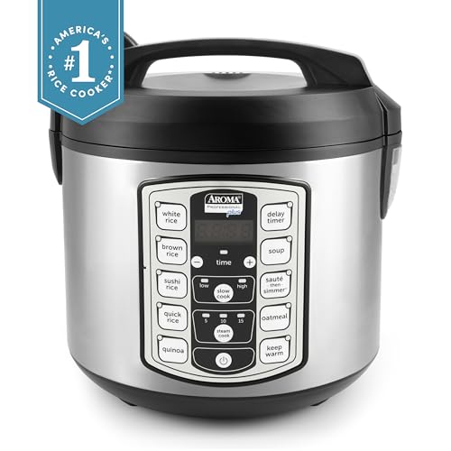 Image of Aroma Housewares Professional Plus ARC-5000SB 20 Cup (Cooked) Digital Rice Cooker, Food Steamer, Slow Cooker, Stainless Exterior /Nonstick Pot, Silver, Black, 10-cup uncooked /20-cup cooked /4QT