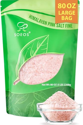 Soeos Himalayan Pink Salt, Fine Grain, 5 Lbs, Pink Himalayan Sea Salt, Salt for Grinder Refill