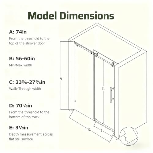 Image of 56-60 inch W x 74 inch H Frameless Shower Door, Bathroom Soft-Close Sliding Shower Doors with 5 /16 inch (8mm) Clear SGCC Tempered Glass and Stainless Steel Hardware, Reversible Installation, Chrome