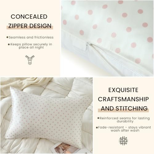 Image of THXSILK Set of 2 Mulberry Silk Pillowcase for Hair and Skin, Cooling Bed Pillow Cover with Hidden Zipper, Soft Smooth Print Silk Pillowcase Gifts for Women Men (Queen 20 inchx30 inch, Pink White Polka Dot)