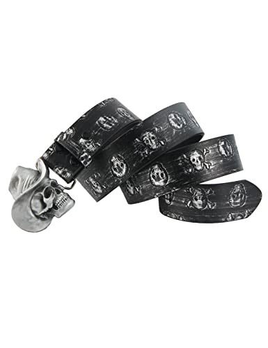 URAMAN Cowboy belts with Skull Buckle Interchangeable Punk Goth Belts for Mens Jeans Pants