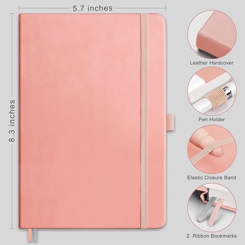 Image of RETTACY Lined Journal Notebook, 192 Numbered Pages, A5 Size (5.7'' x 8.3'') | Leather Hardcover, 100 GSM Thick Paper, for Men & Women, Journaling, Writing, Work & Office (Pink)