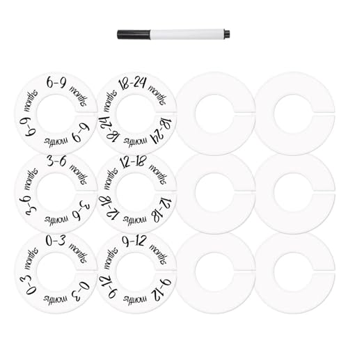 12 Stück Weiß Größentrenner Baby, AMONENZ Aufhänger Trennwand, Garderobe Tasche Teiler, mit Markierungsstift, für Kleidergrößentrennung in Bekleidungsgeschäften, Kleiderschränken, Wäscheständern