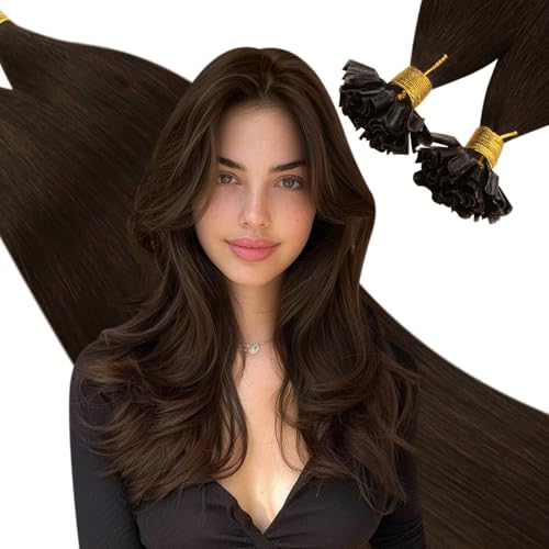 Ugeat U Tip Hair Extensions Real Human Hair Dark Brown 14 Inch U Tip Human Hair Extensions Keratin Darkest Brown for Women #2 50S 50G