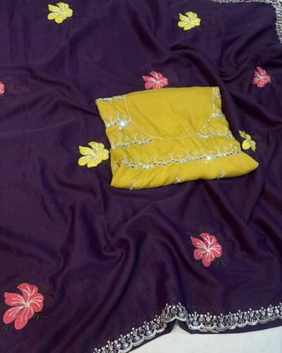 Image of Star Georgette Saree with Sequin Embroidery Work and Embroidered Blouse (Star-104)