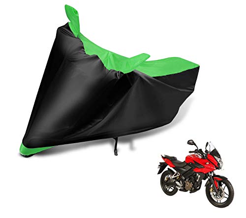 Image of Auto Hub Bike Cover Compatible with Bajaj Pulsar RS 200 with Mirror Pocket, Dustproof, Heat Resistant, Triple Stitched, Pulsar RS 200 Bike Cover- Black, Green