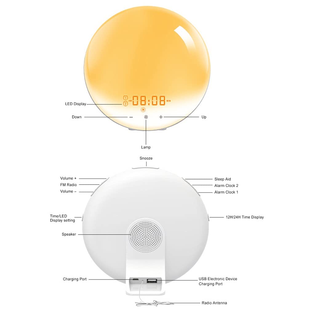 Sveglia con Simulazione Alba/Tramonto, con la Funzione Snooze, Touch Control Wake Up Light, Lampada da Comodino Dimmerabile, 4 Allarmi, 7 Suoni, 20 Luminosità