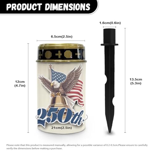 Image of Poceacles Eagle American Flag 250th Print Solar Candle Cemetery Solar Lights for Grave LED Garden Flameless Powered Pathway Lights for Independence Day USA 250th Anniversary Decor