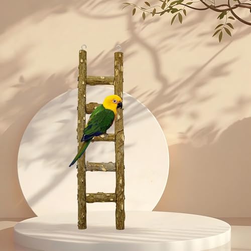 Image of Natural Wooden Bird Ladder Bird Climbing Chewing Toys for Cage Parakeets Cockatiels Parrots and Small to Medium Birds (1 Pcs)