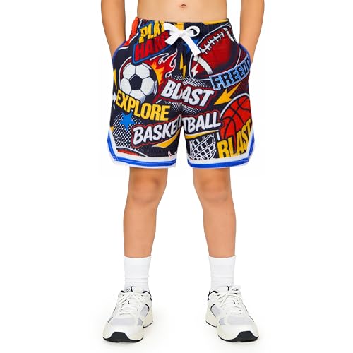 Cozople Boys Shorts Size 8 Fashion Muti Sports Ball Graphic Athletic Shorts with Pockets Lightweight Brathable for Vacation Travel