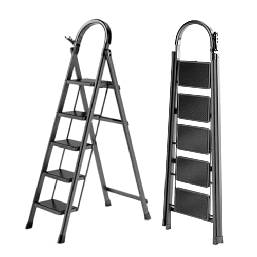 K IKIDO-Escabeau 5 marches-Pliant avec Pédale Antidérapante-chargé 150KG-En Acier-Noir