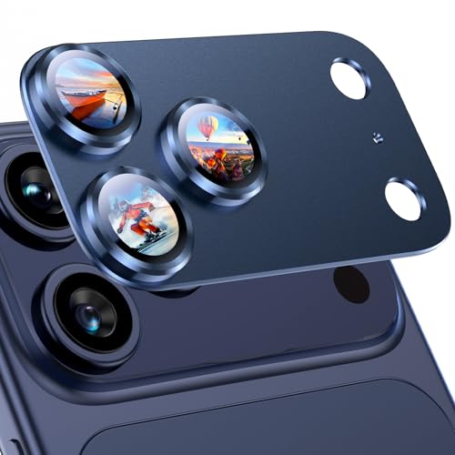 Uyiton Compatible with iPhone 17 Pro Max Camera Lens Protector - [Not Easy to Break][Strong Adsorption][Case-Friendly] Metal Tempered Glass Rear Camera Screen Cover - Deep Blue