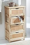 Lieferung ohne Deko Schmale Kommode „Bambus“, 37 x 27 x 70 cm, aus Paulownia-Holz mit 4 Schubladen, Natur Telefontisch, Schubladenschrank, Flurkommode