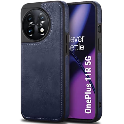 Image of TheGiftKart Genuine Leather Finish Back Cover Case for OnePlus 11R 5G|Shockproof Design|Raised Edges for Camera & Screen Protection|Stunning Minimalist Design Back Cover for OnePlus 11R (Blue)
