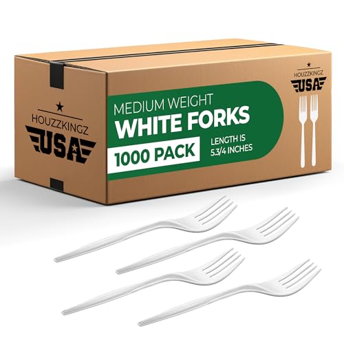 1000 Plastic Forks Disposable - Bulk White Plastic Silverware Fork for Parties Weddings Catering Take Out Food Stands Plasticware Takeaway Orders Sturdy Single-Use Partyware Forks