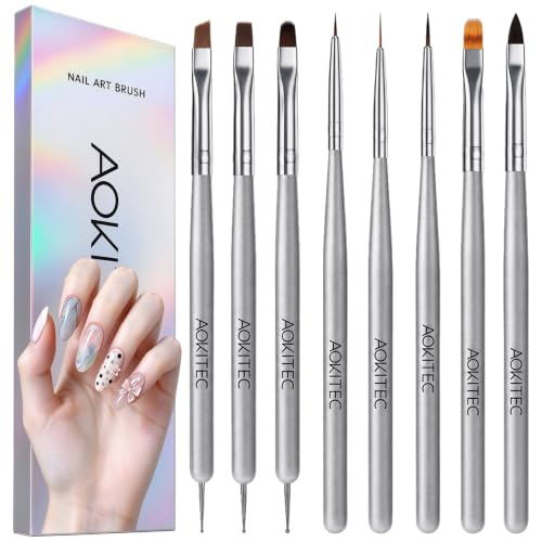 Aokitec Nagelpinsel Set 8 Stück für Gelnägel, UV Gel, Acryl & Nailart – Ansicht 1