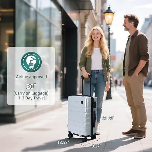 Image of Luggage Sets 3 Piece, 100% PC Hardside Luggage with Spinner Wheel TSA LOCK Lightweight Quiet Suitable for Men and Women, Family Y01 Silver 20 /24 /28(Diagonal stripes)