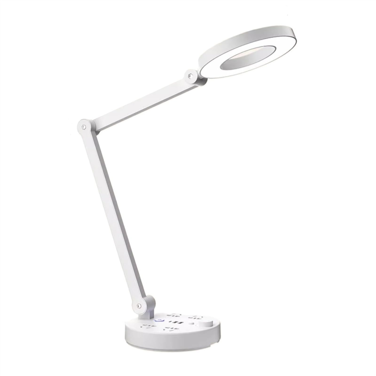 Lampa stołowa Lampka do czytania Lampa biurkowa LED, lampa stołowa z regulowanym wysięgnikiem, lampa biurowa z funkcją przyciemniania do ochrony oczu, z 2 portami ładowania USB, 4 gniazdami zasilania