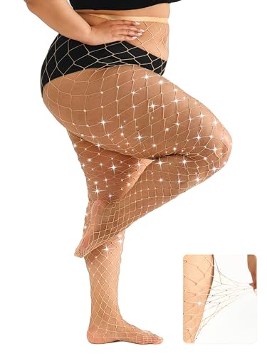 Image of Plus Size Fishnet tights Glitter stockings Sparkly Pantyhose Leggings for women-Big Mesh