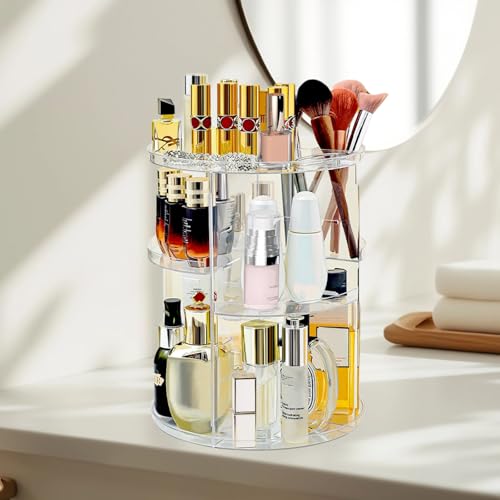 Image of 360 Rotating Makeup Organizer for Vanity Adjustable Cosmetic Display Case Large Capacity Skincare Organizers Perfume Organizer Spinning Holder for Countertop Vanity and Bathroom
