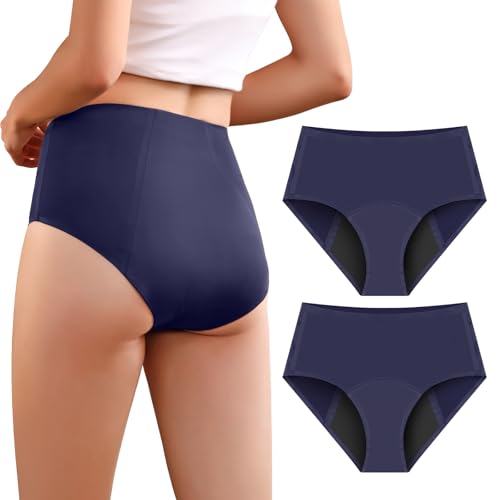 Carer Lote de 2 Bragas para Incontinencia Femenina de Alta Absorción Ropa Interior para la Menstruación con Protección Día y Noche Calzones Menstruales Protectores 50 ml a 100 ml Azul XL