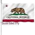 California Republic State Flag Double Sided 3x5 Outdoor Heavy Duty 3 Ply Cali Bear Flags with Durable Canvas Header and ?2 Brass Grommets Vivid Colors CA Flags