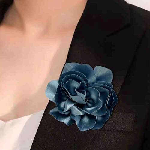 Image of 2Pcs 5in Dainty Satin Fabric Flower Brooch Extra Large Rose Camellia Flower Brooches Lapel Pins for Women Wedding Party Dance Banquet Clothes Jewelry Accessories